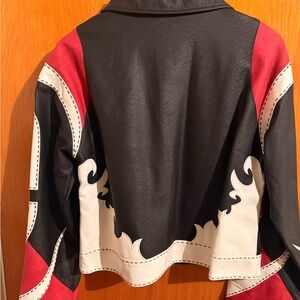 Chic Black and Red Leather Jacket with White Accents